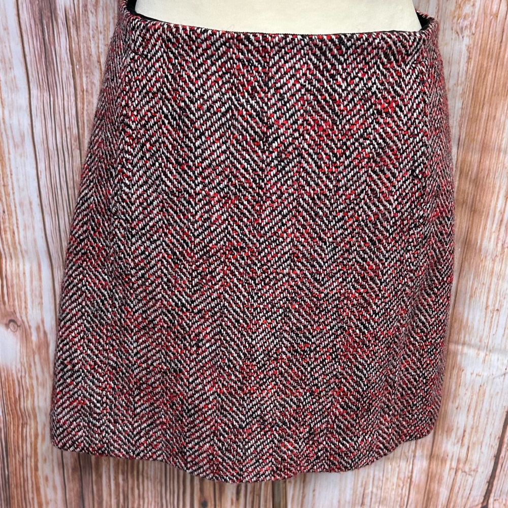 Loft Herringbone Patterned Wool Blend Mini Skirt - image 1